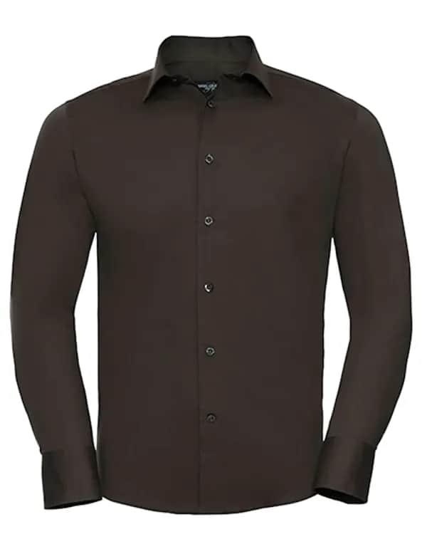Mens Long Sleeve Fitted Stretch Shirt - Chocolate