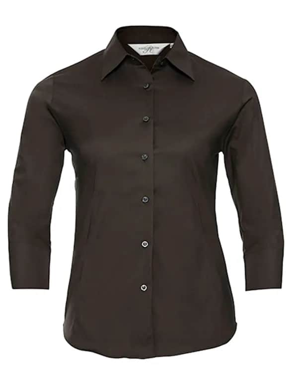Ladies Long Sleeve Classic Pure Cotton Poplin Shirt - Chocolate