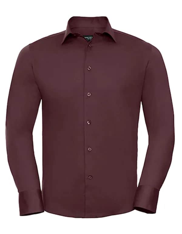 Mens Long Sleeve Fitted Stretch Shirt - Port