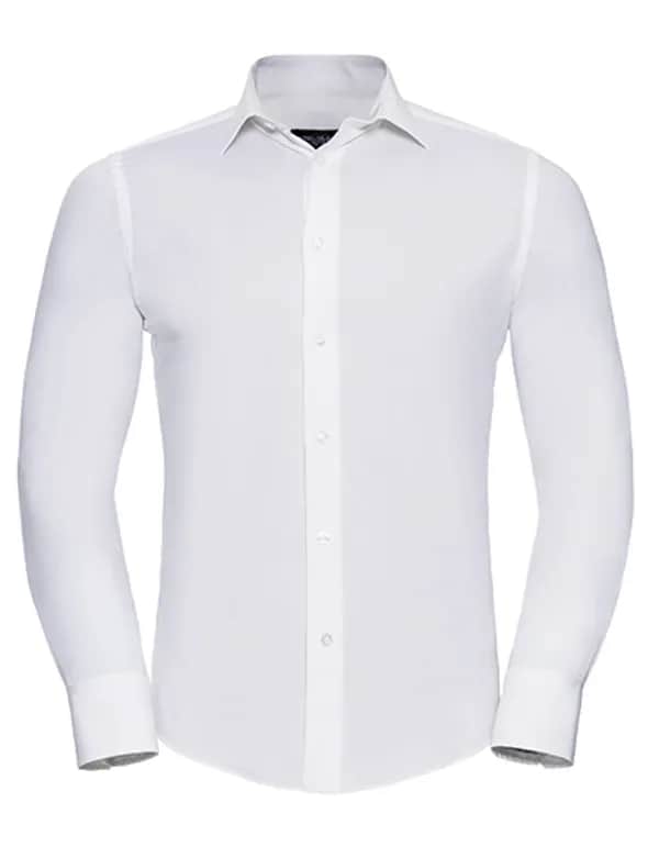 Mens Long Sleeve Fitted Stretch Shirt - White