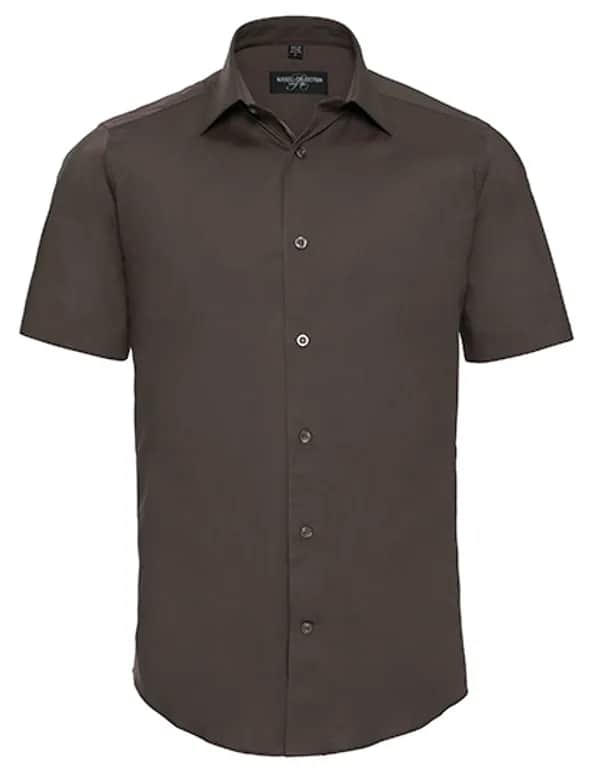 Mens Short Sleeve Fitted Stretch Shirt - Chocolate