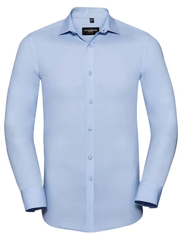 Mens Long Sleeve Fitted Ultimate Stretch Shirt - Bright Sky