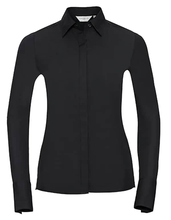 Ladies Long Sleeve Fitted Ultimate Stretch Shirt - Black