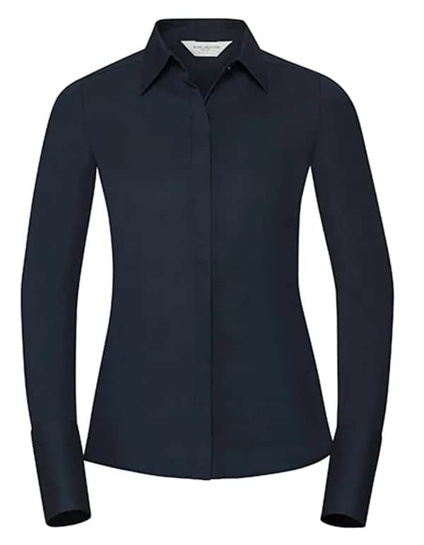 Ladies Long Sleeve Fitted Ultimate Stretch Shirt - Bright Navy