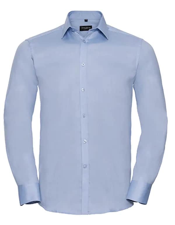 Mens Long Sleeve Tailored Herringbone Shirt - Light Blue