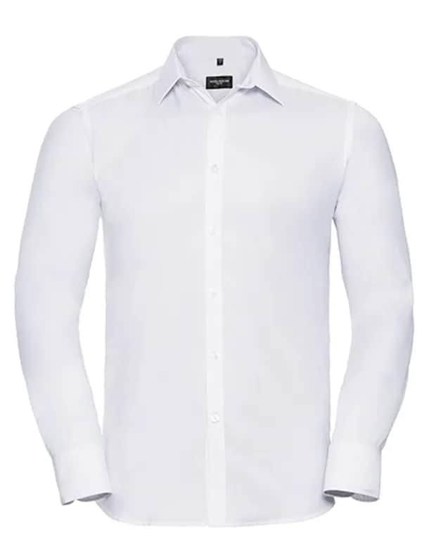 Mens Long Sleeve Tailored Herringbone Shirt - White
