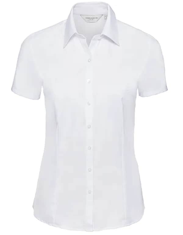 Ladies Short Sleeve Tailored Herringbone Shirt - White