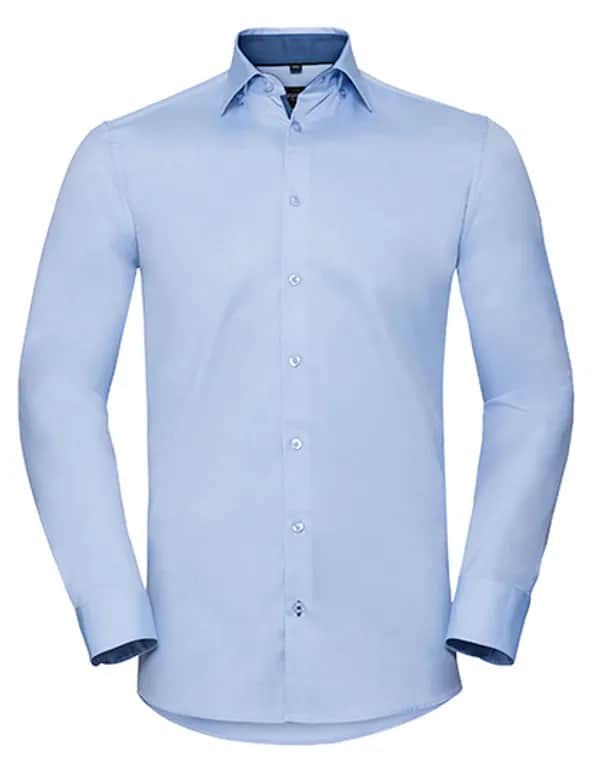 Mens Long Sleeve Tailored Contrast Herringbone Shirt - Light Blue/Mid Blue/Bright Navy