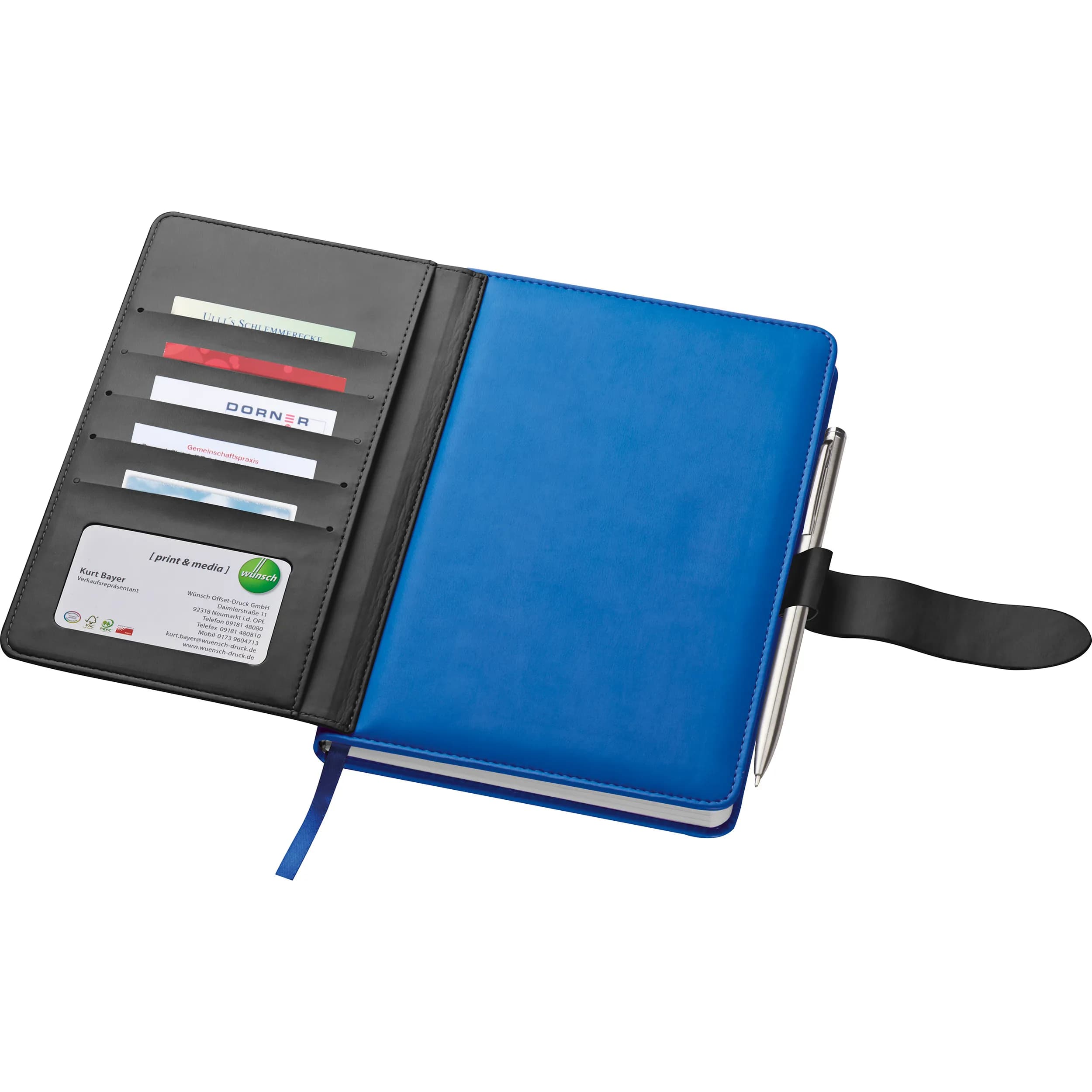 A5 Notizbuch mit Visitenkartenmappe MARTIN - blau