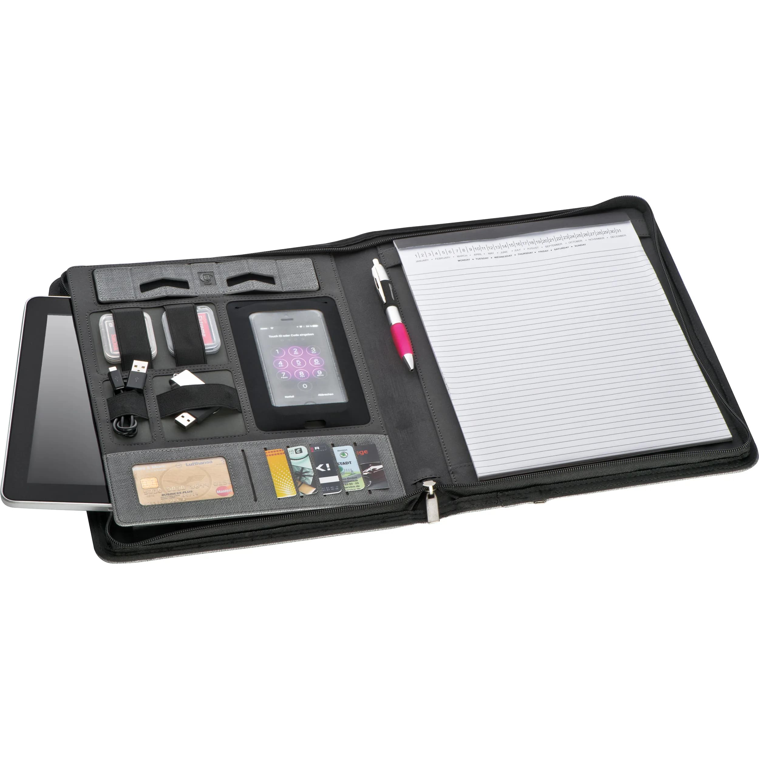 A4 Schreibmappe mit integrierter Powerbank JOCELYN - grau