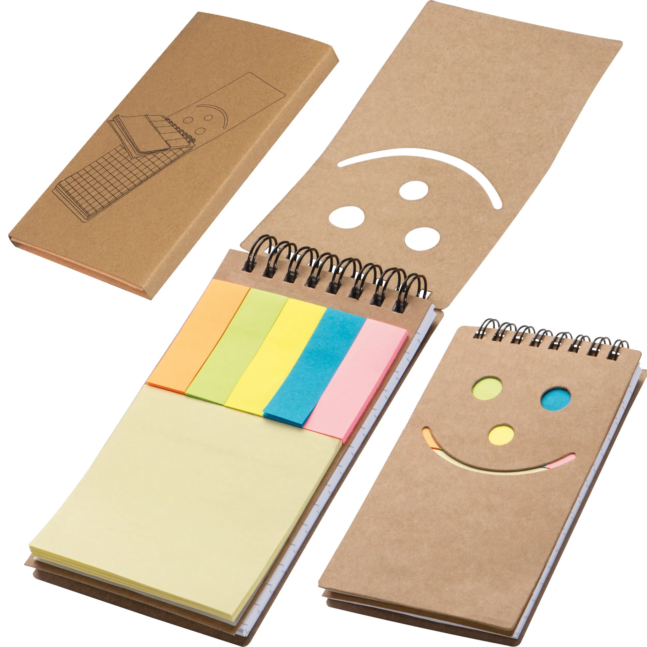 Notizblock mit Spiralbindung und einem Smile Gesicht MANLIO - braun