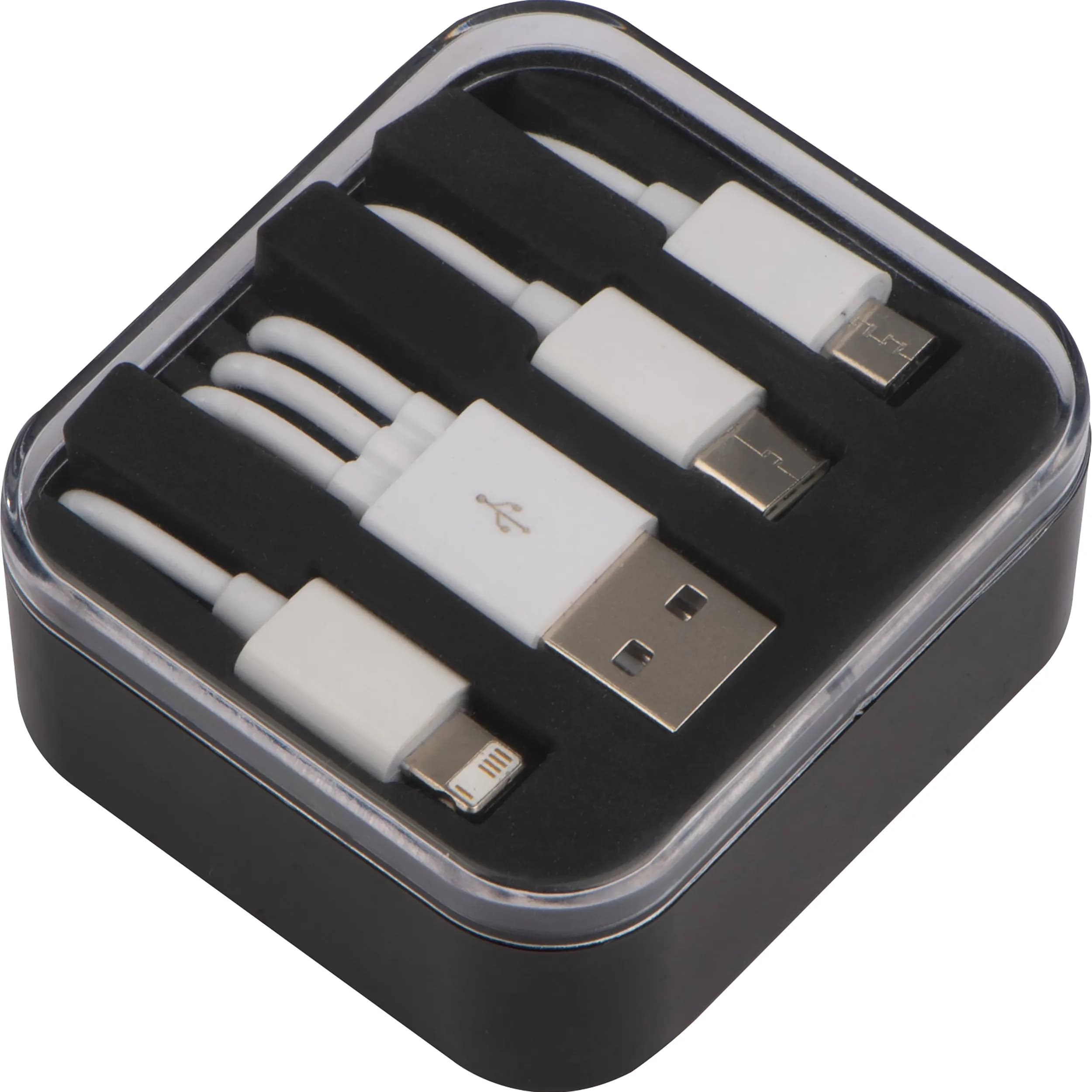 Kunststoffbox mit 3in1 USB Ladekabel BRITTANY - schwarz
