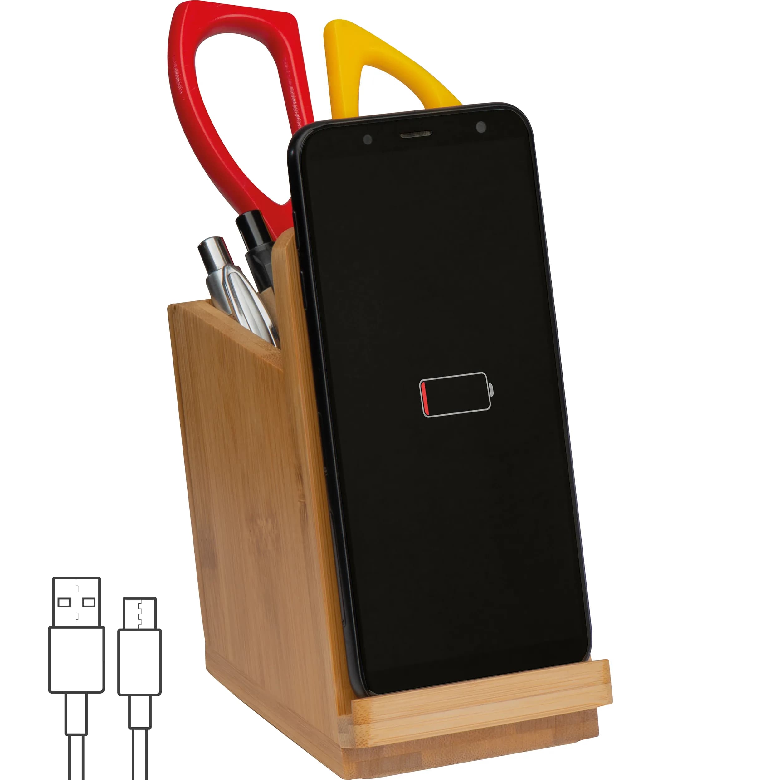 Induktionsladegerät aus Bambus mit Stifteköcher JULIUS - beige