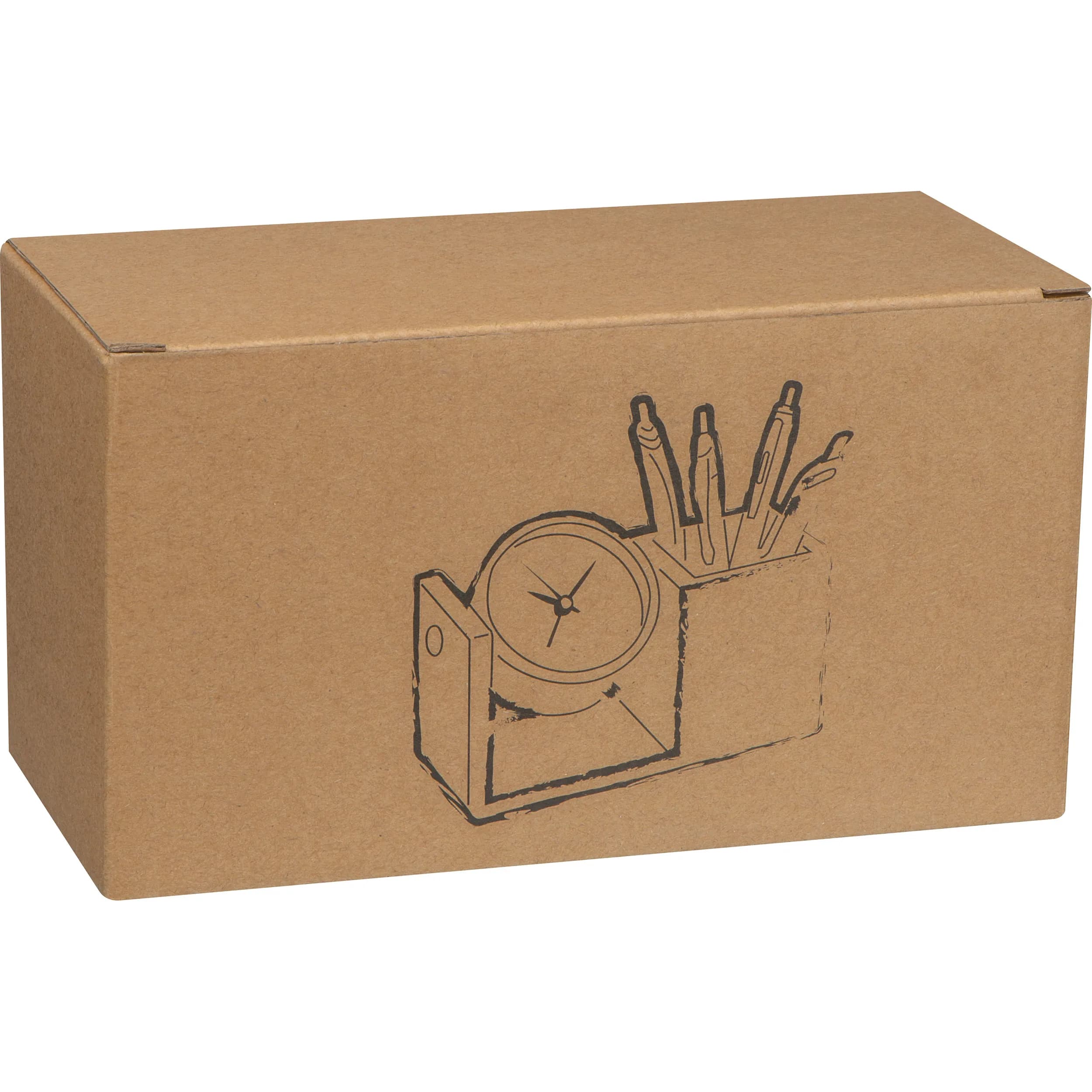 Stifteköcher aus Bambus mit analoger Uhr VERNON - beige