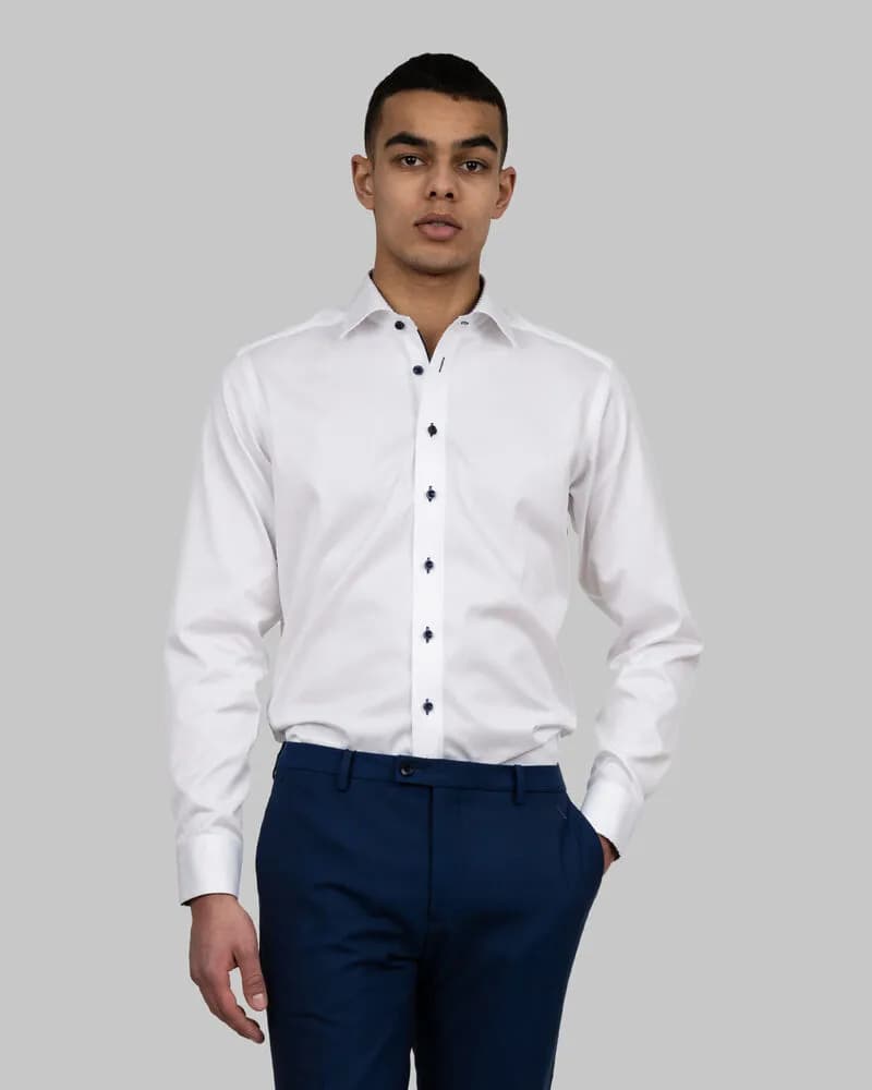 RB20 Twill Hemd Slim Fit Herren - Weiß/Marine
