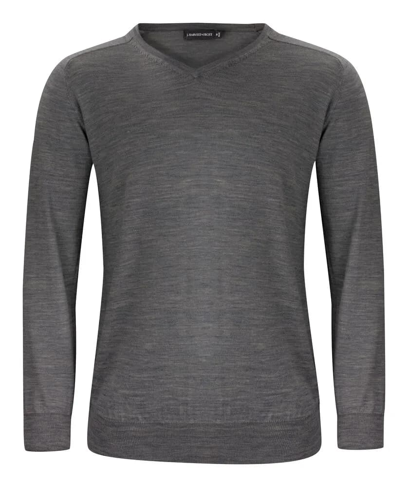 Merino V Strickpullover Herren - Grau Meliert