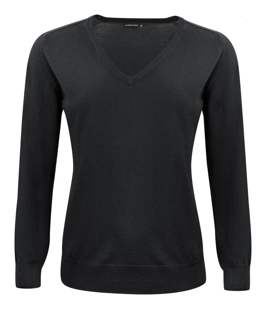 Merino V Strickpullover Damen - Schwarz