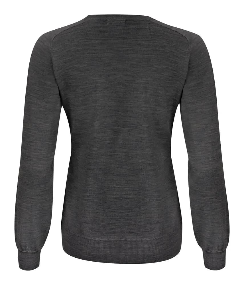 Merino V Strickpullover Damen - Grau Meliert