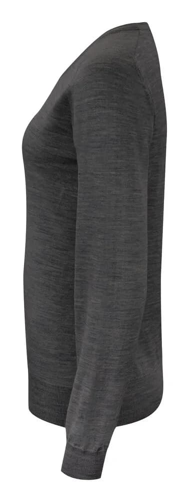 Merino V Strickpullover Damen - Grau Meliert