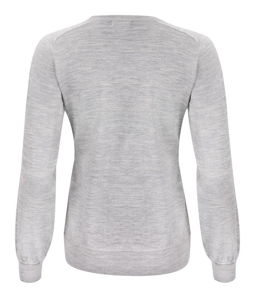 Merino V Strickpullover Damen - Hellgraues Meliert