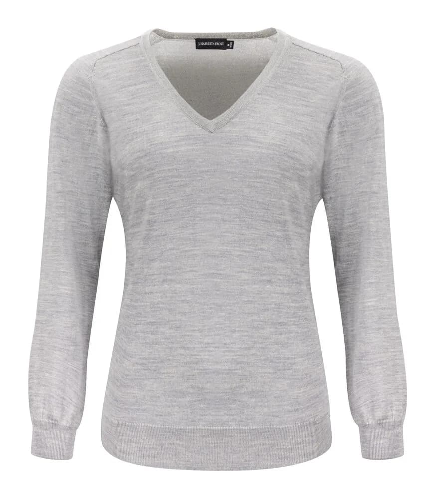 Merino V Strickpullover Damen - Hellgraues Meliert