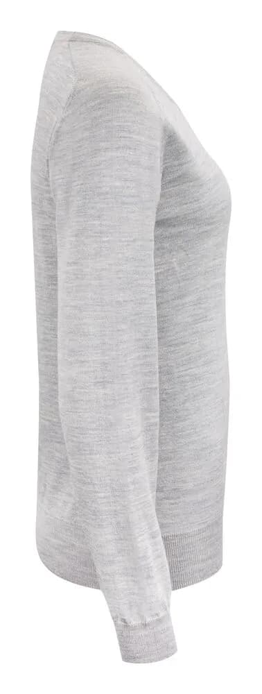Merino V Strickpullover Damen - Hellgraues Meliert