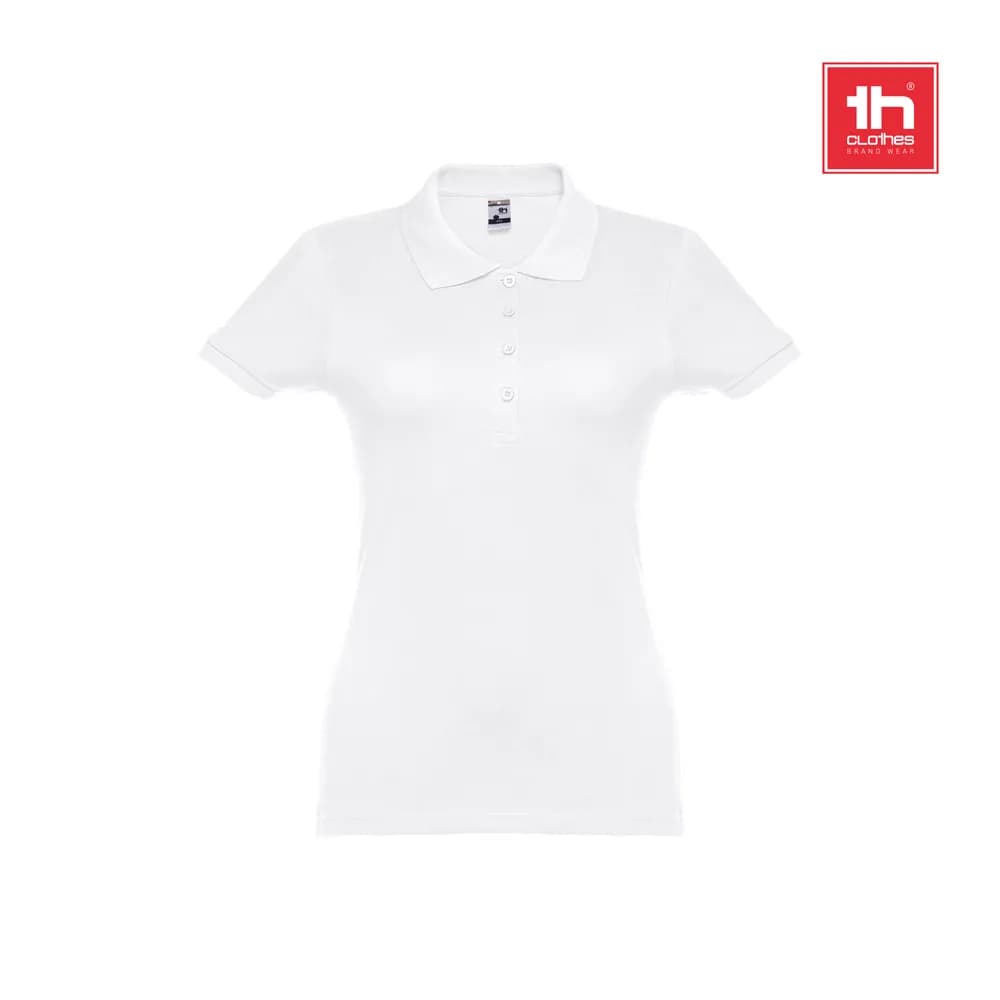 Kurzarm-Poloshirt mit Gürtel für Damen aus kardierter Baumwolle - THC EVE WH - Weiß