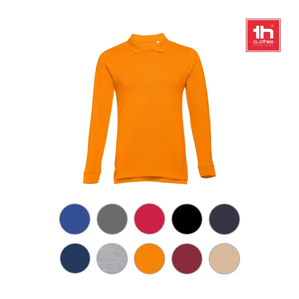 Langarm-Poloshirt für Herren aus kardierter Baumwolle - THC BERN - Schwarz