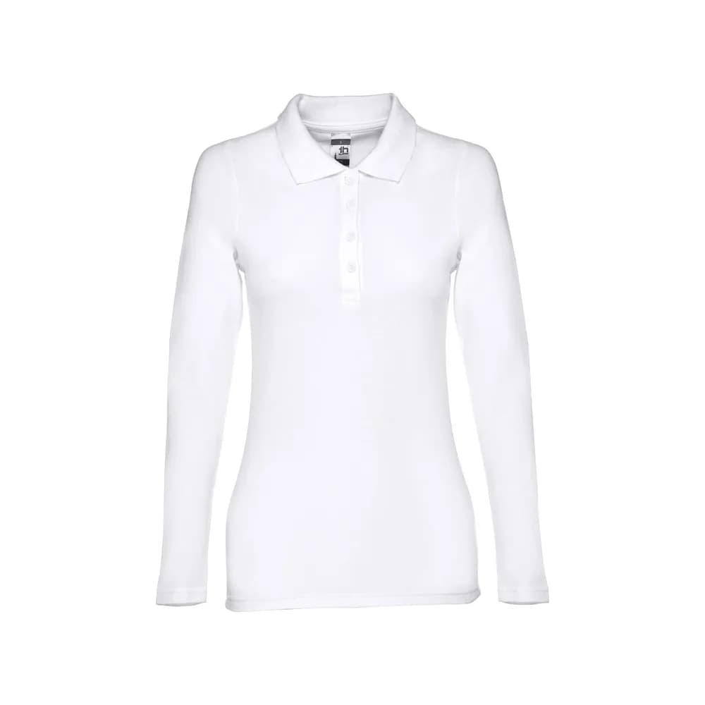 Langärmeliges Poloshirt für Damen aus kardierter Baumwolle - THC BERN WOMEN WH - Weiß