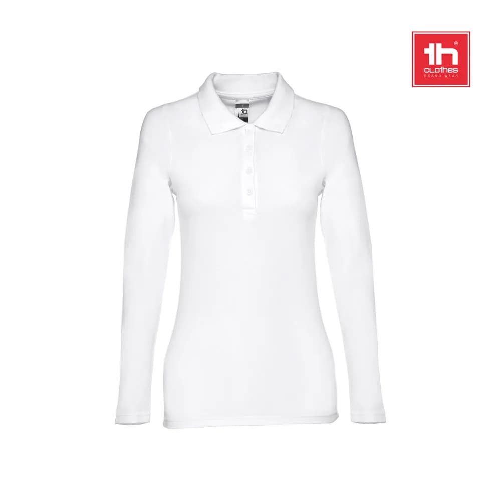 Langärmeliges Poloshirt für Damen aus kardierter Baumwolle - THC BERN WOMEN WH - Weiß