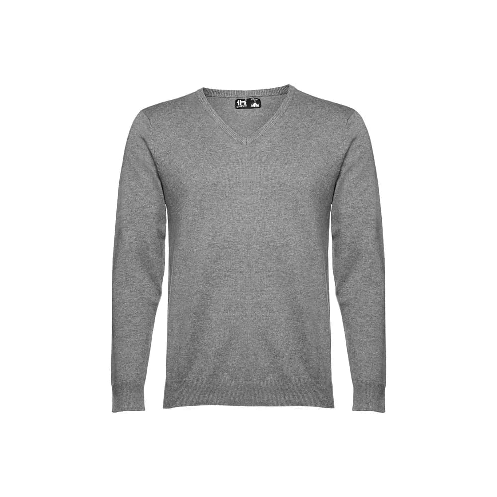 Herren-Pullover mit V-Ausschnitt aus Baumwolle und Polyamid - THC MILAN - Grau melliert