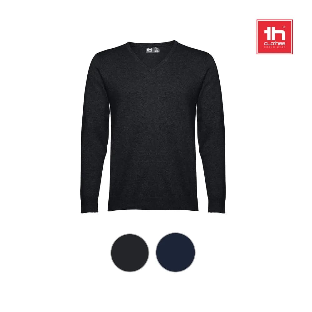 Herren-Pullover mit V-Ausschnitt aus Baumwolle und Polyamid - THC MILAN - Schwarz