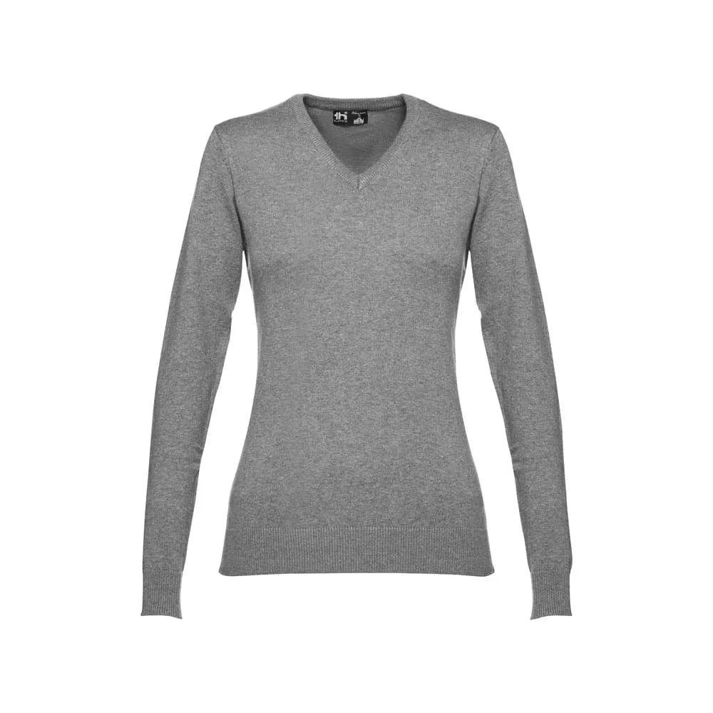 Pullover mit V-Ausschnitt für Damen aus Baumwolle und Polyamid - THC MILAN WOMEN - Grau melliert