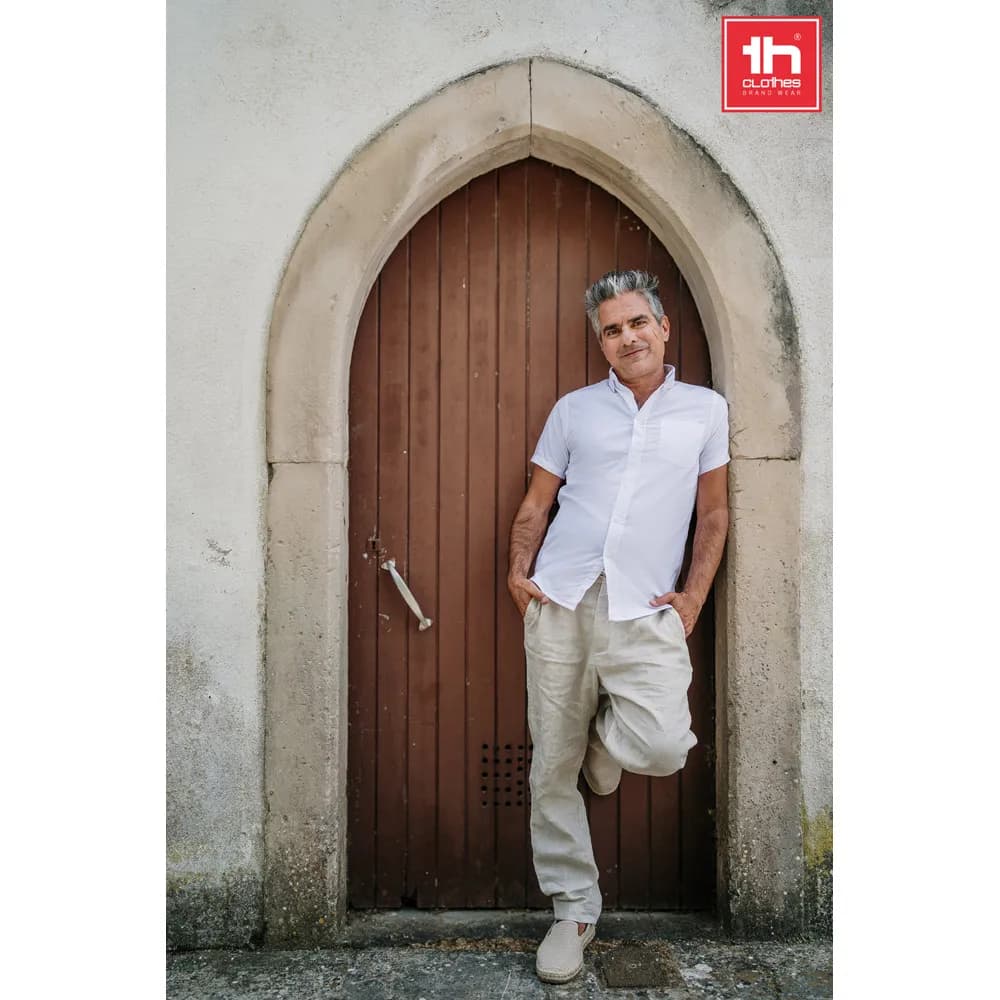 Kurzärmeliges Herren-Oxford-Hemd. Weiße Farbe - THC LONDON WH - Weiß