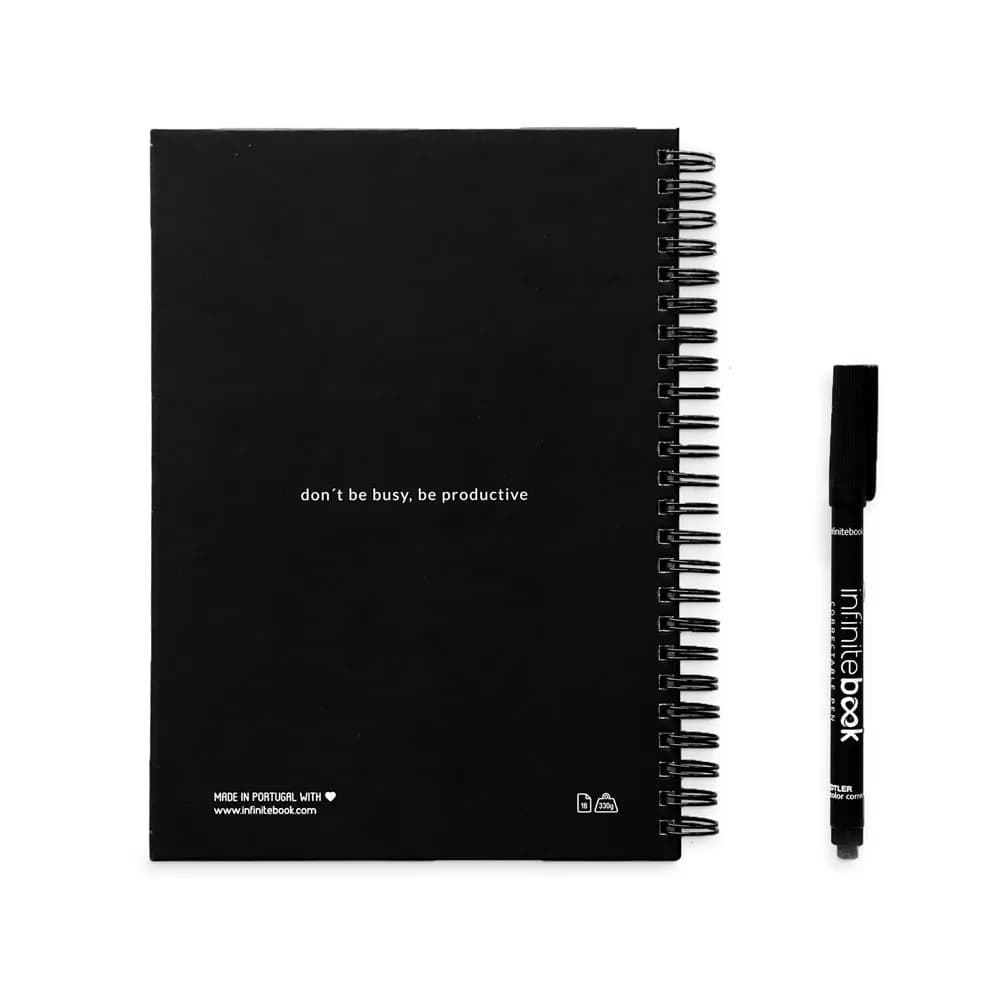 Set bestehend aus einem Infinity Tagebuch, Reinigungsset, Marker und Markerhalter - STARTER KIT INFINITE PLANNER A5 - Schwarz
