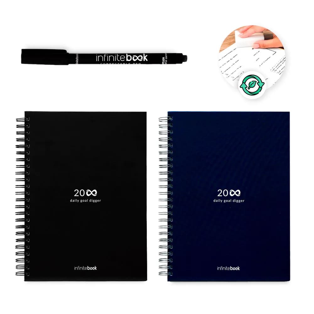 Set bestehend aus einem Infinity Tagebuch, Reinigungsset, Marker und Markerhalter - STARTER KIT INFINITE PLANNER A5 - Schwarz