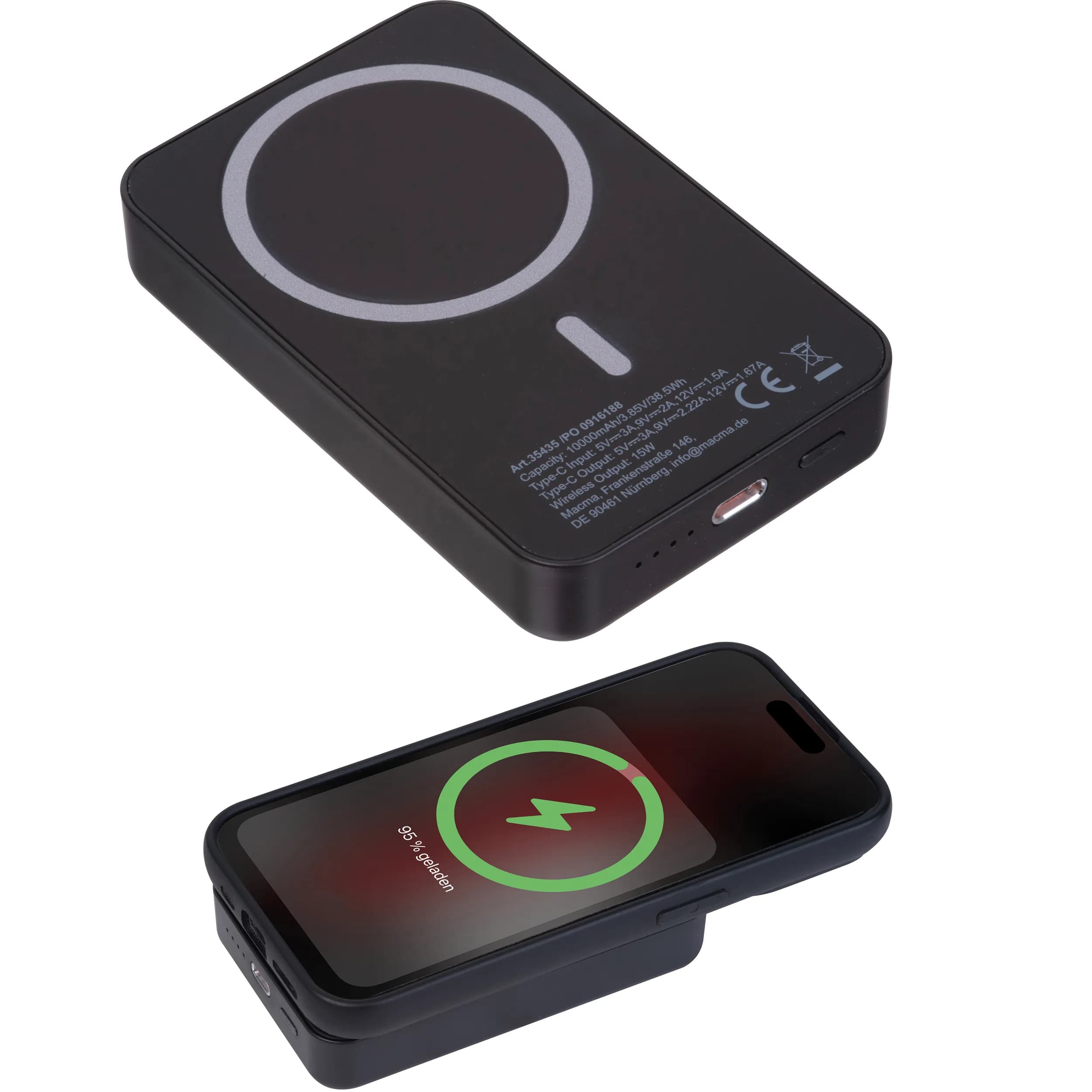 R-ABS Magnetische Powerbank 10.000 mAh DONNA - schwarz