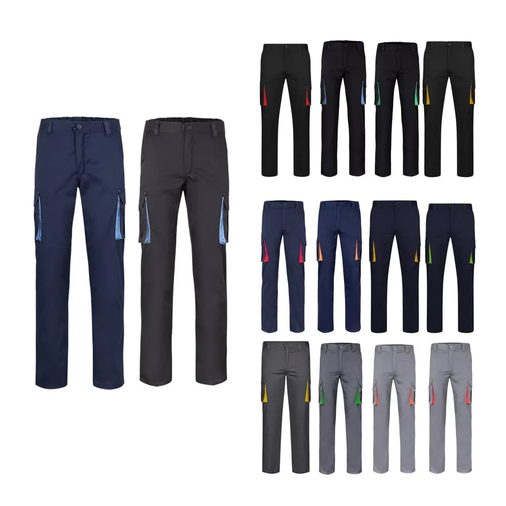 Zweifarbige Stretch-Hose mit mehreren Taschen (240 g/m²), aus Baumwolle (46 %), EME (38 %) und Polyester (16 %) - VL FIDES - Schwarz
