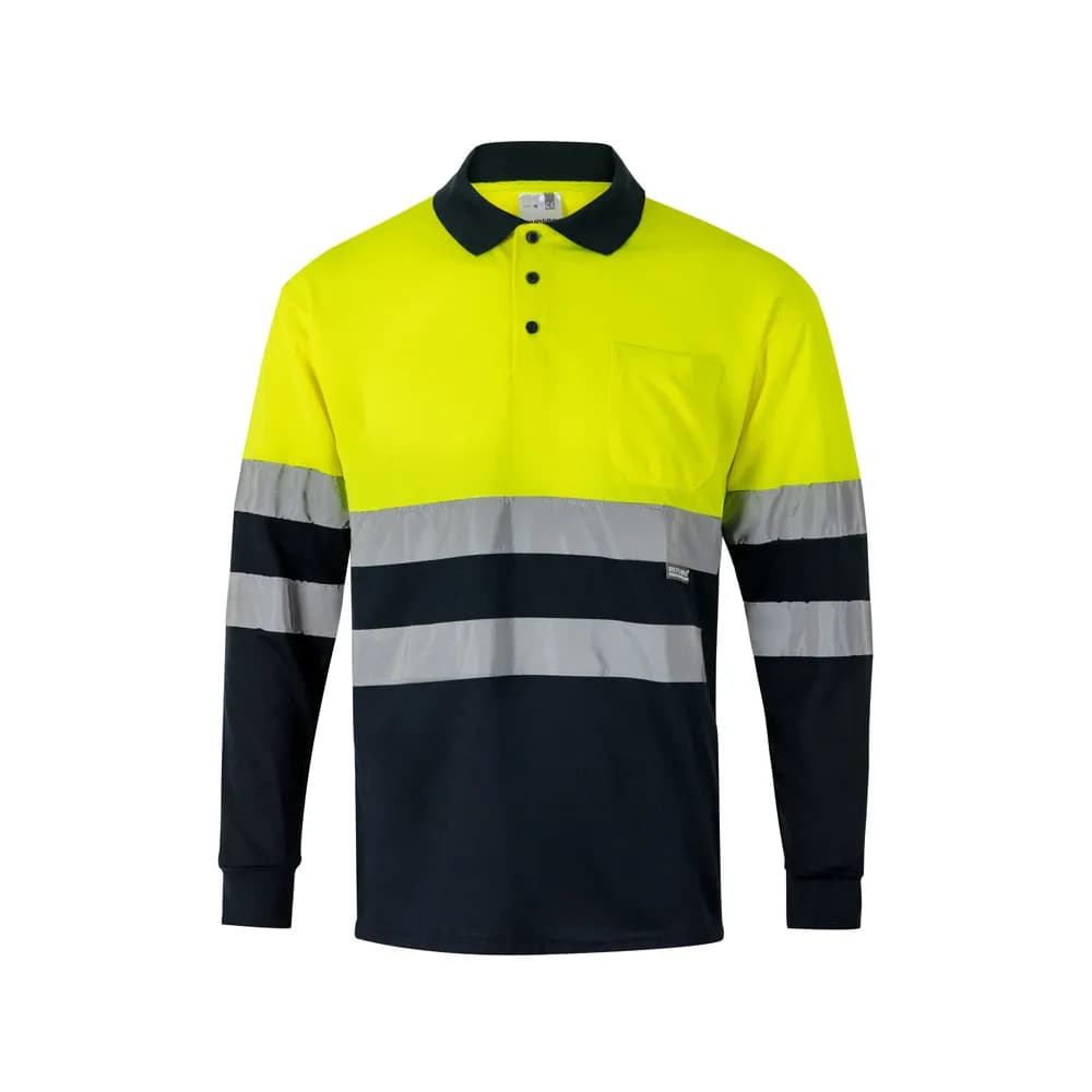 Zweifarbiges Poloshirt im Bird-Eye-Design (160g/m²) mit langen Ärmeln, aus Polyester (100%) - VL VULCAN - Marineblau