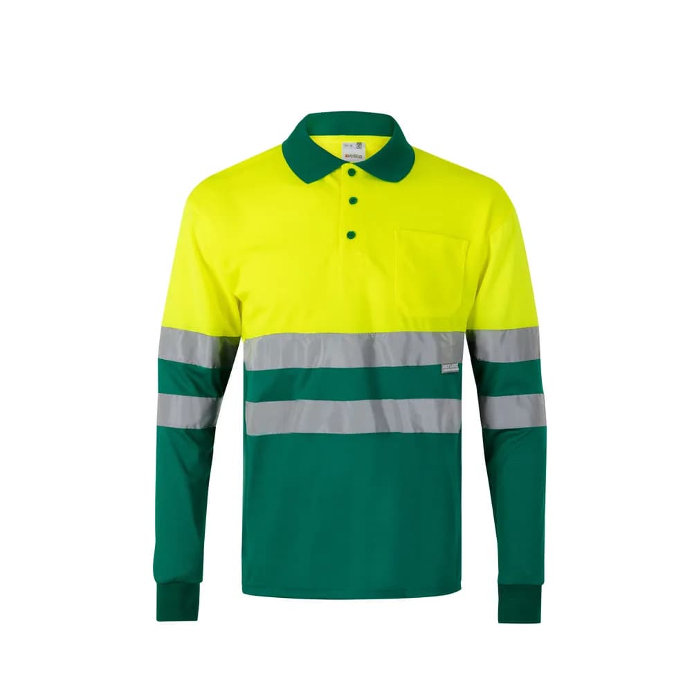 Zweifarbiges Poloshirt im Bird-Eye-Design (160g/m²) mit langen Ärmeln, aus Polyester (100%) - VL VULCAN - Grün