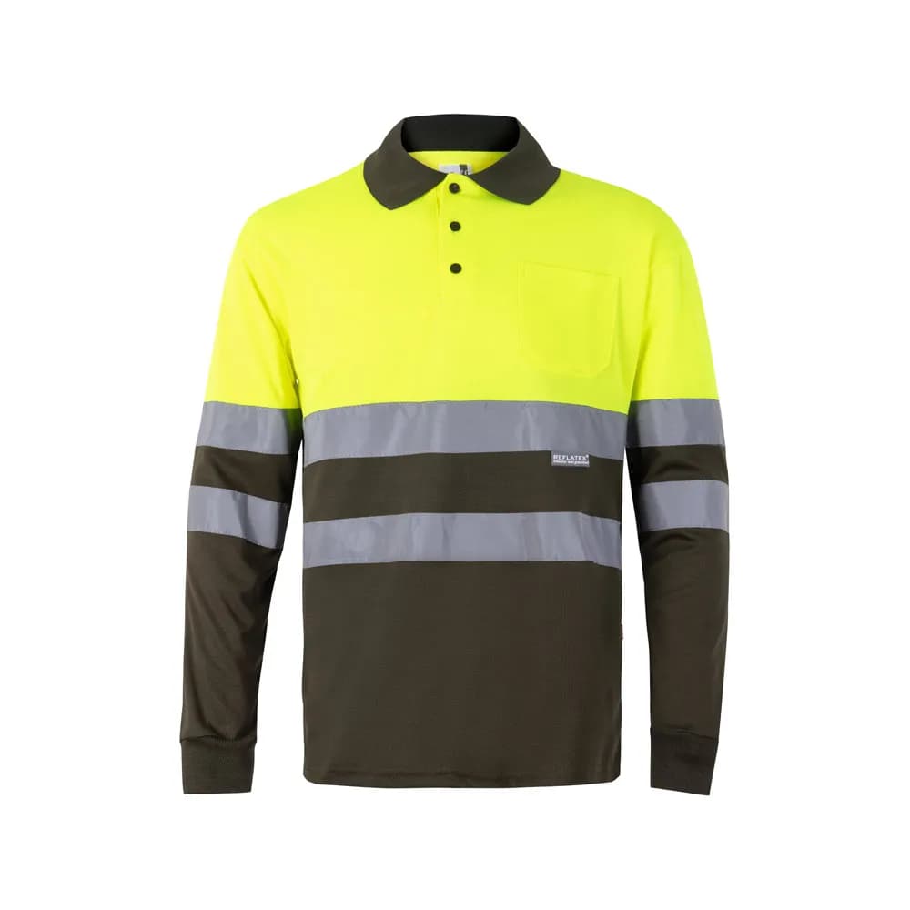 Zweifarbiges Poloshirt im Bird-Eye-Design (160g/m²) mit langen Ärmeln, aus Polyester (100%) - VL VULCAN - Khaki