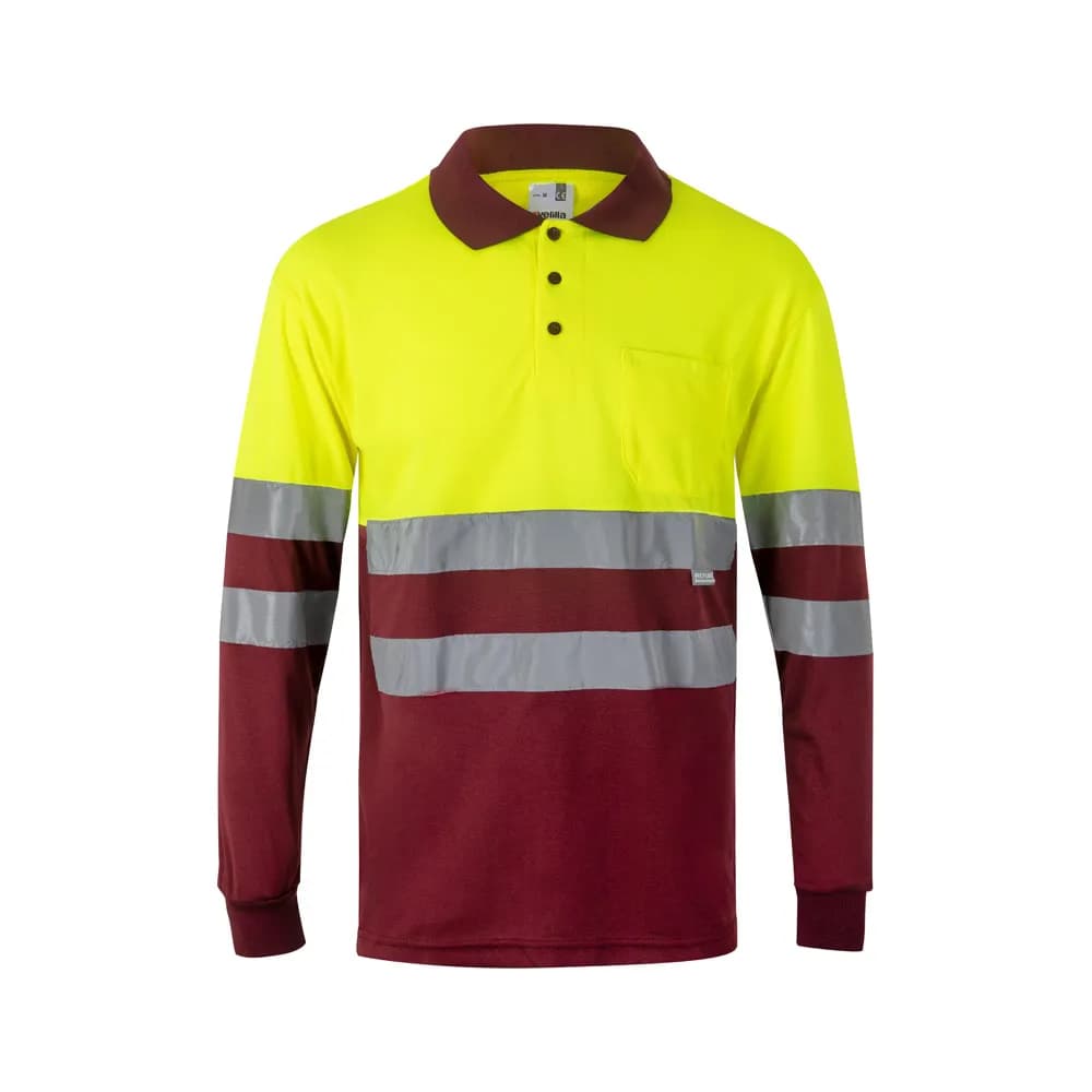 Zweifarbiges Poloshirt im Bird-Eye-Design (160g/m²) mit langen Ärmeln, aus Polyester (100%) - VL VULCAN - Burgunder