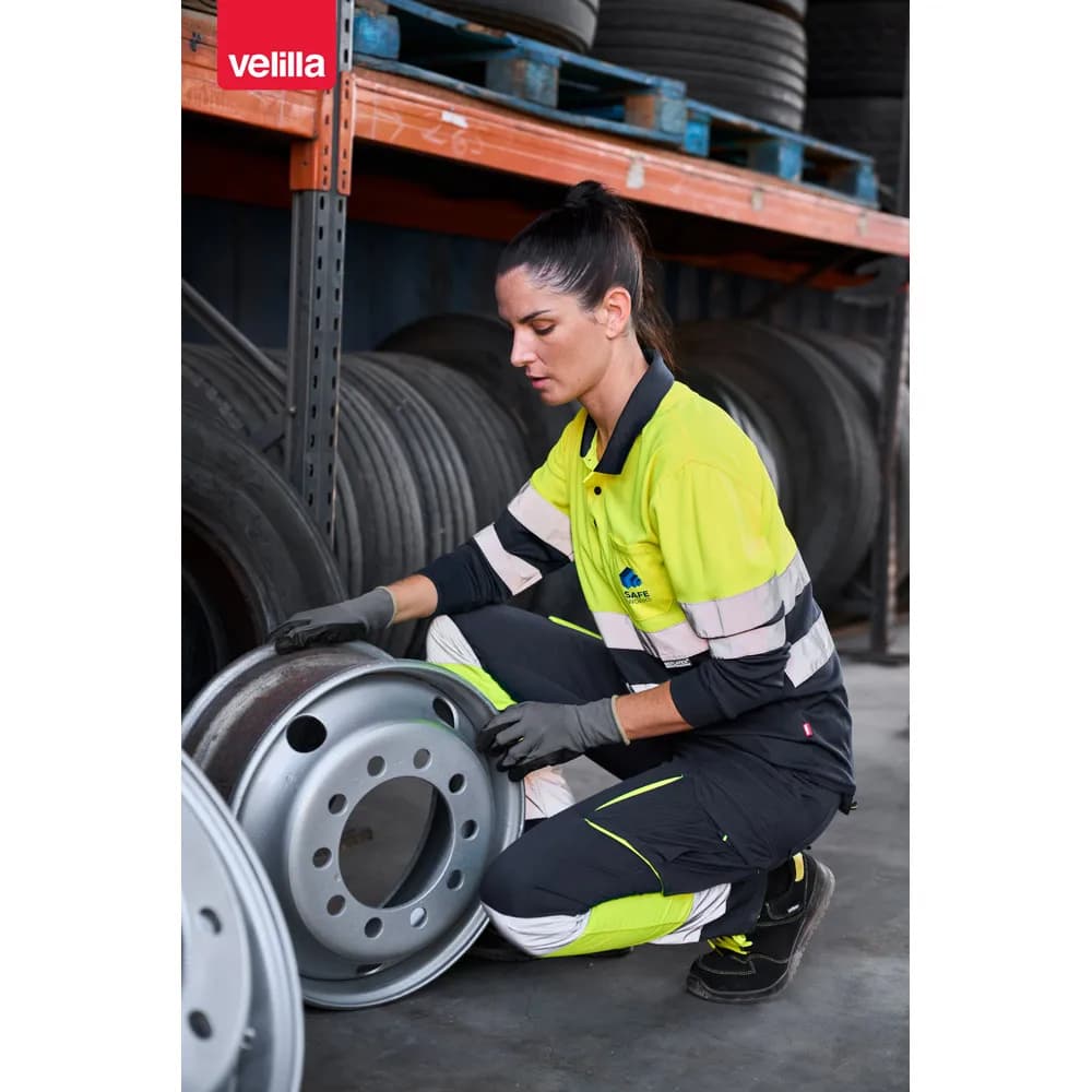 Zweifarbiges Poloshirt im Bird-Eye-Design (160g/m²) mit langen Ärmeln, aus Polyester (100%) - VL VULCAN - Schwarz