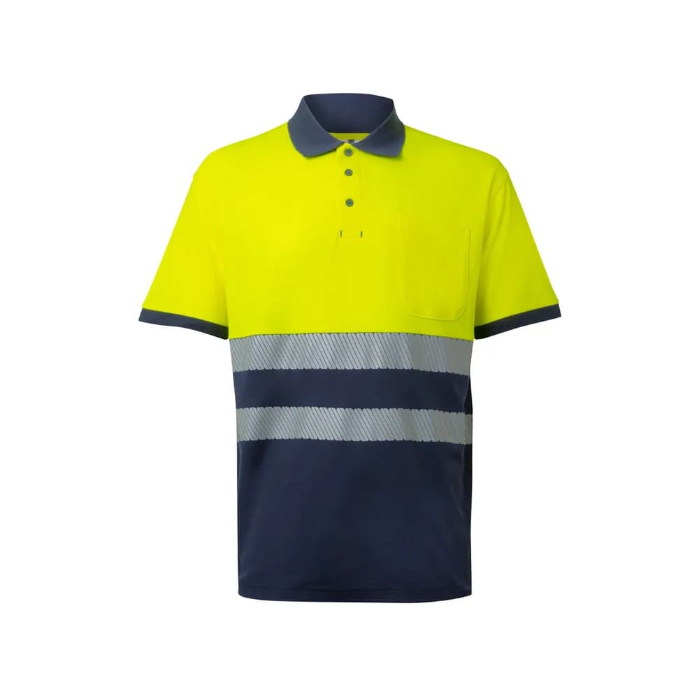 Zweifarbiges Piqué-Poloshirt (150g/m²) mit kurzen Ärmeln, aus Baumwolle (55%) und Polyester (45%) - VL ACHELOUS - Marineblau