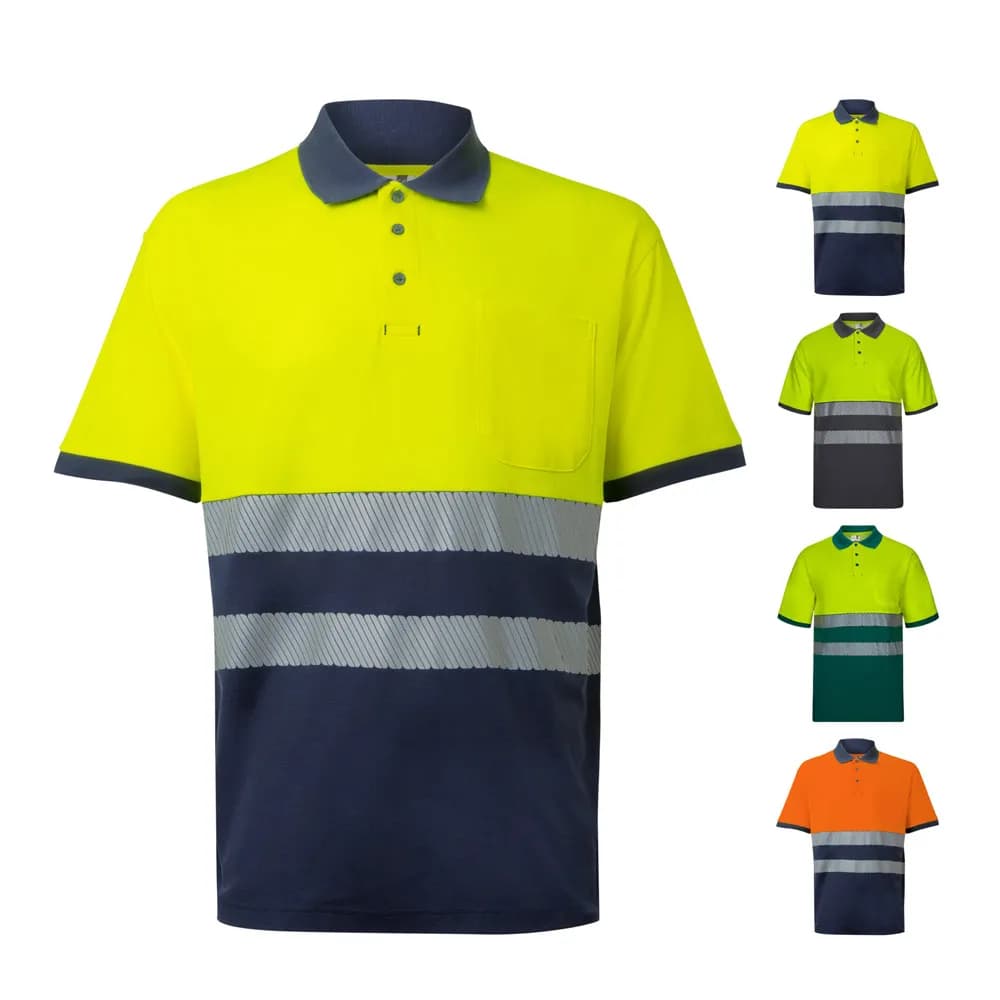 Zweifarbiges Piqué-Poloshirt (150g/m²) mit kurzen Ärmeln, aus Baumwolle (55%) und Polyester (45%) - VL ACHELOUS - Marineblau