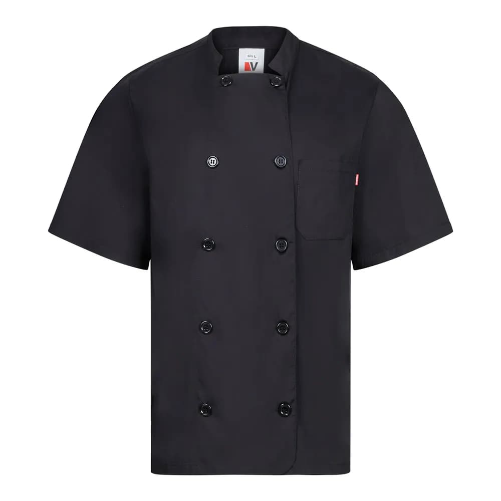 Kurzärmelige Kochjacke aus Popeline (110 g/m²) aus Baumwolle (35 %) und Polyester (65 %) - VL DURGA - Schwarz