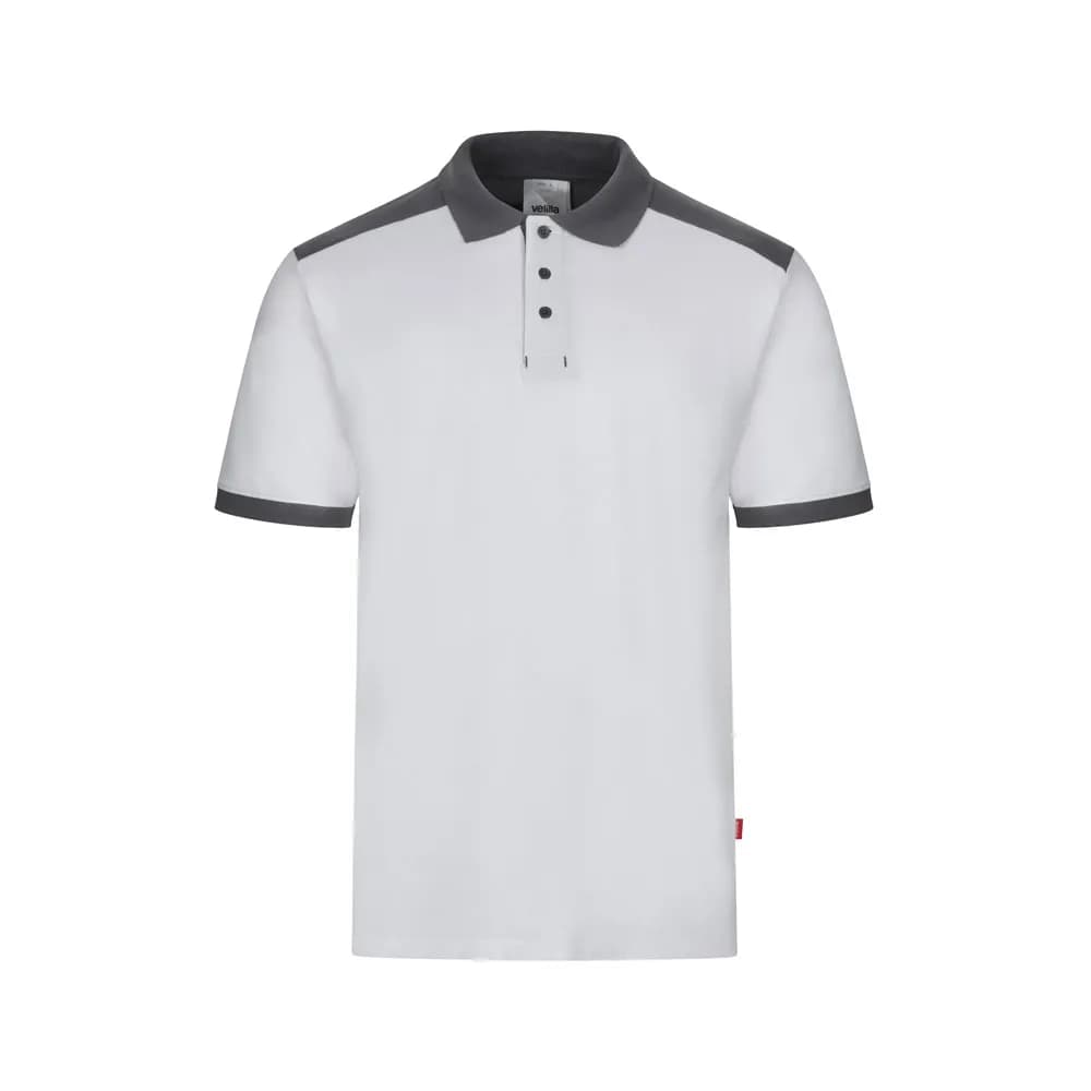 Zweifarbiges Stretch-Piqué-Poloshirt (200 g/m²) mit kurzen Ärmeln, aus Polyester (96 %) und Elastan (4 %) - VL VELES - Weiß