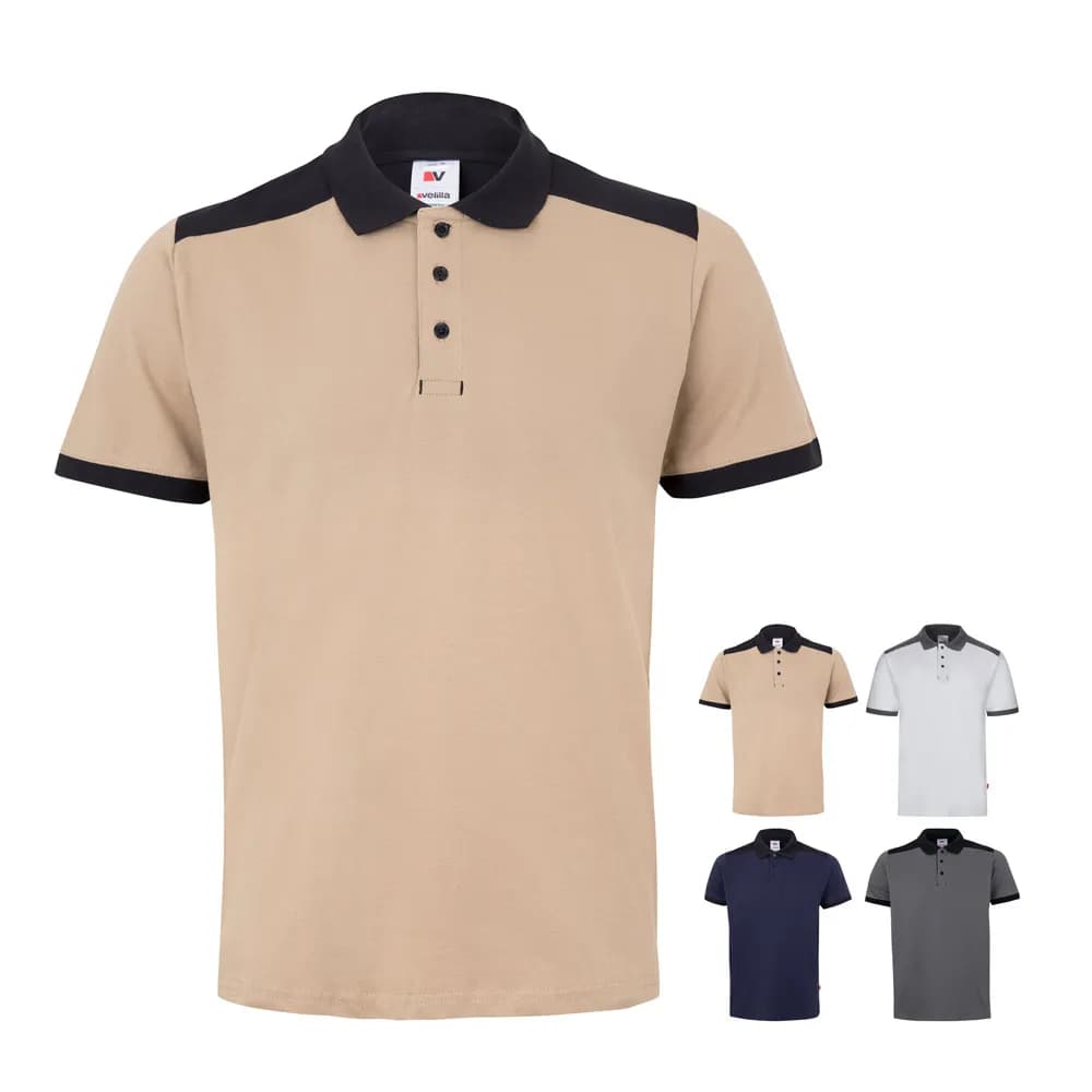 Zweifarbiges Stretch-Piqué-Poloshirt (200 g/m²) mit kurzen Ärmeln, aus Polyester (96 %) und Elastan (4 %) - VL VELES - Blau