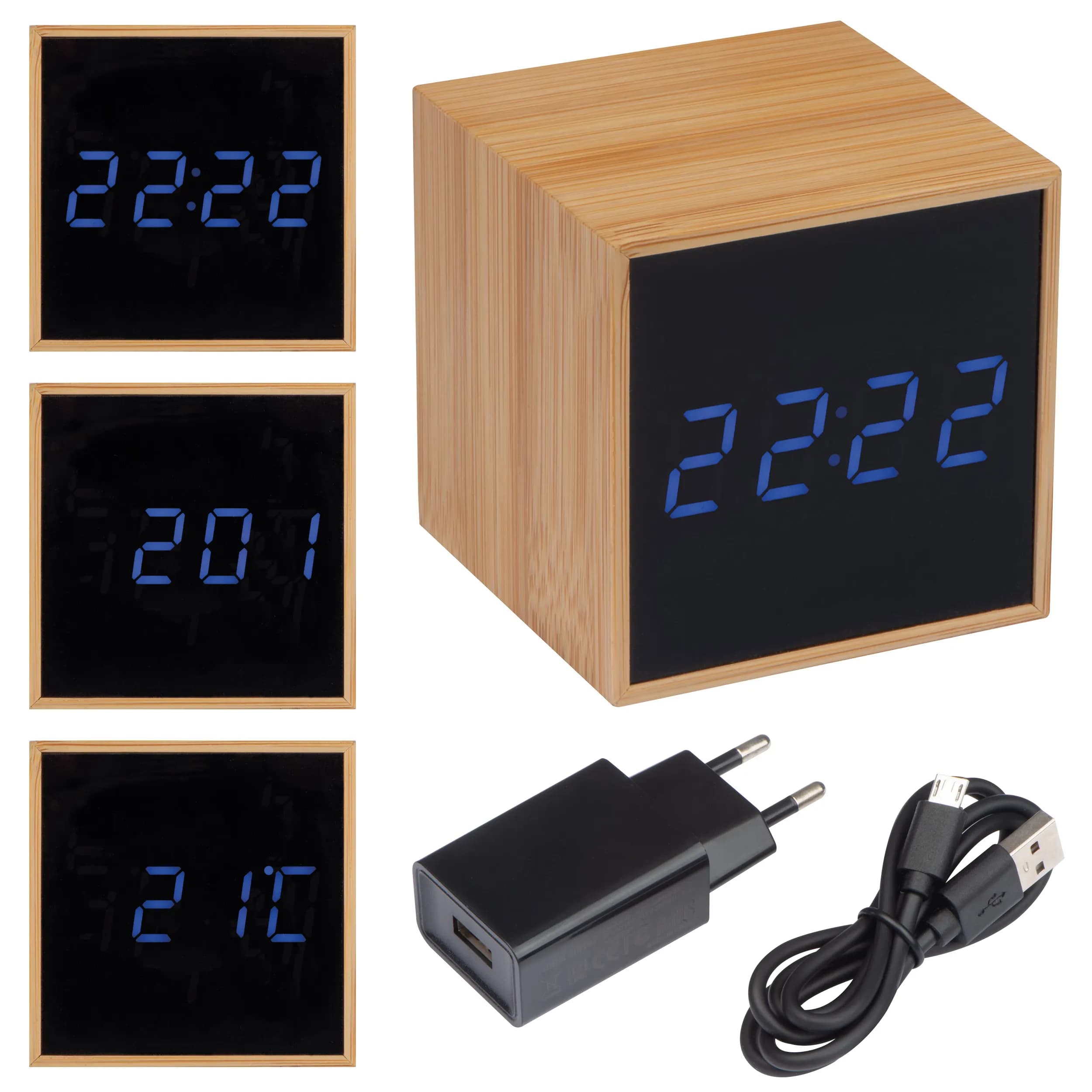 Tischuhr mit schwarzem Display und blauer LED Anzeige EILEEN - beige