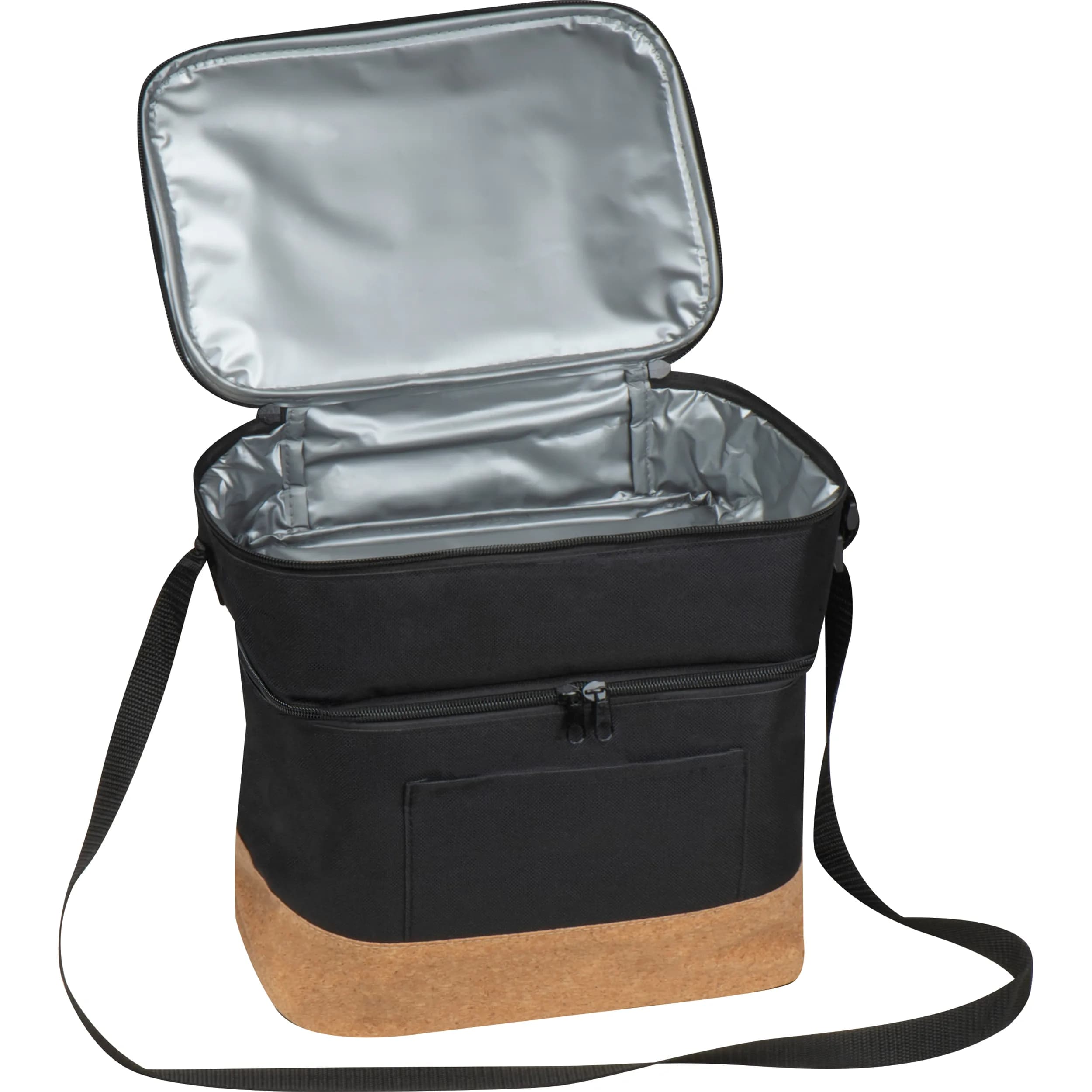 Kühltasche aus RPET mit Extrafach und Korkboden WOLFGANG - schwarz